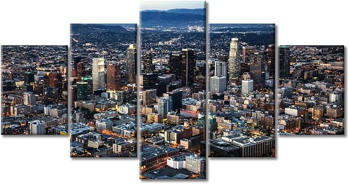 Native American Home Decor Los Angeles Skyline Canvas Paintings Cityscape Pictures for Bedroom 5 Piece Black and White Wall Art Los Angeles Home Decor for Living Room Framed Ready to Hang (60"Wx32"H)