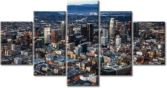 Native American Home Decor Los Angeles Skyline Canvas Paintings Cityscape Pictures for Bedroom 5 Piece Black and White Wall Art Los Angeles Home Decor for Living Room Framed Ready to Hang (60"Wx32"H)