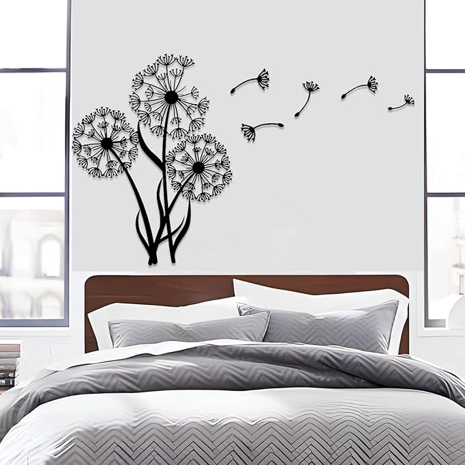 Metal Dandelion Modern Abstract Wall Sculpture, Minimalist Flower Wall Art, Home Decoration for Living Room, Bedroom, Bathroom, Kitchen (35'x27'|90x68cm, Black)