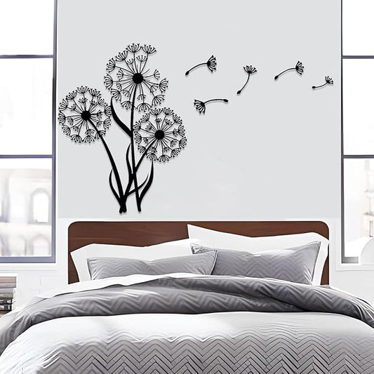 Metal Dandelion Modern Abstract Wall Sculpture, Minimalist Flower Wall Art, Home Decoration for Living Room, Bedroom, Bathroom, Kitchen (35'x27'|90x68cm, Black)