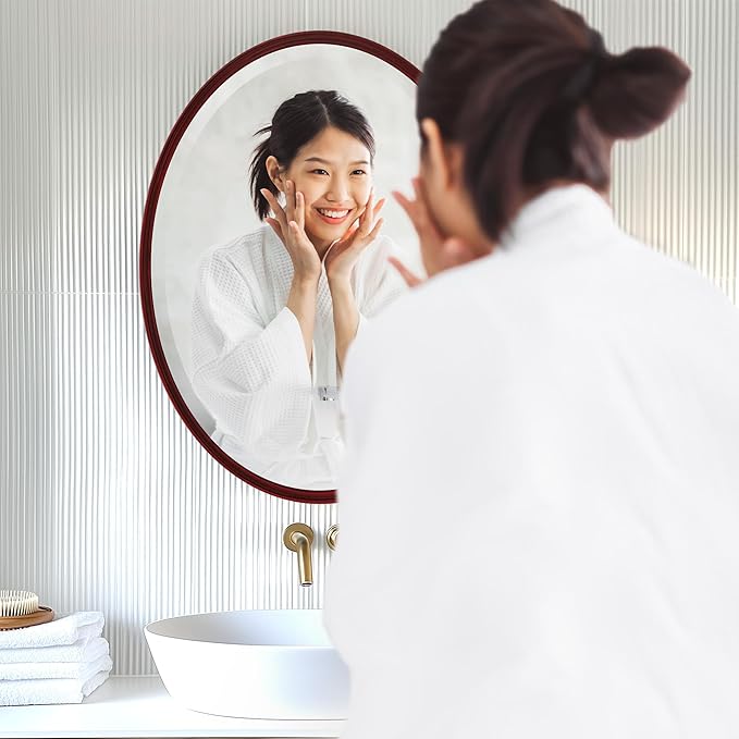 OVALCREST - Oval Wooden Beveled Wall Mirror for Home Decor, Bathroom, Vanity, Bedroom, Living Room, Hallway - London Style (Black Cherry) 17.1 x 13.1