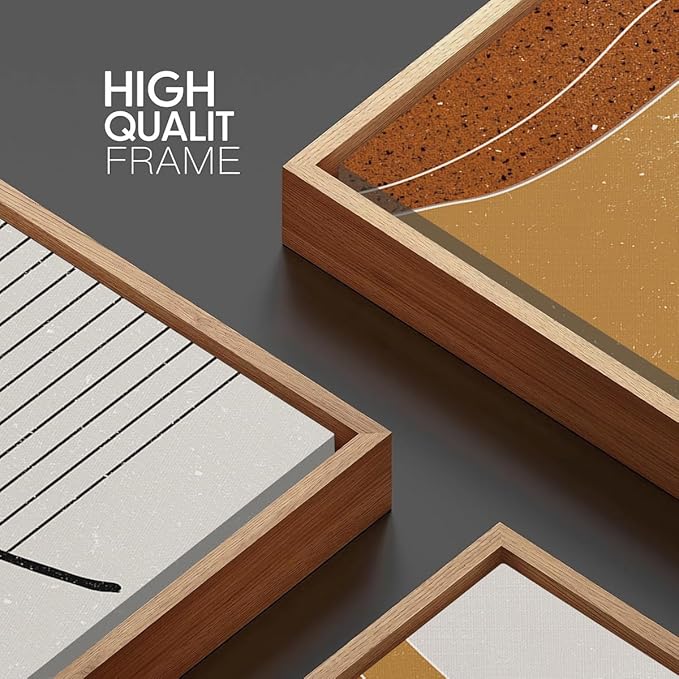 BINCUE Large Boho Framed Wall Art Painting Mid Century Modern Decor Prints for Living Room Bedroom Bathroom 16x24 Inch 3 Pieces