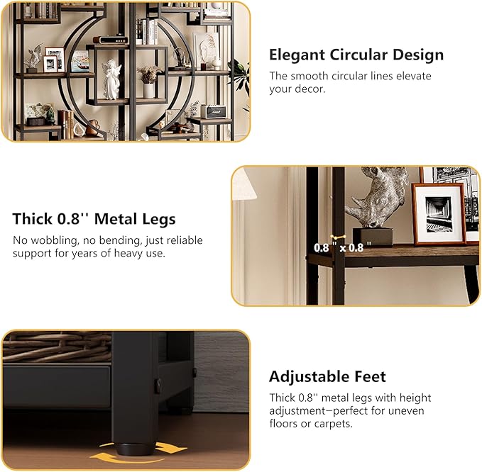 70.8" Tall Bookshelf Set of 2, 79" Wide Geometric Display Shelf with 18 Open Storage Shelves, Scratch-Resistant Gray Wash & Metal Frame, for Living Room, Office, Bedroom – Anti-Tip & Adjustable Feet