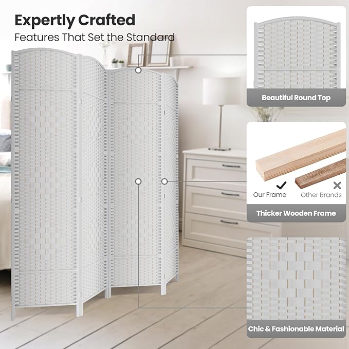 6 Panel Room Divider,6Ft Folding Privacy Screen,Tall - Extra Wide Foldable Panel Partition Wall Divider with Diamond Double-Weaved Hand-Woven Design Room Screen Divider