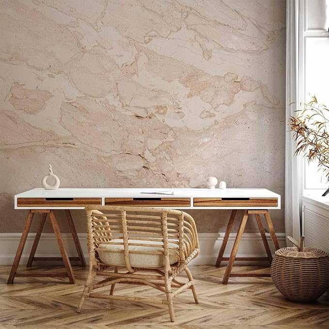 artgeist Wall Mural Stone Wall 177x124 in - XXL Non-Woven Wallpaper Fleece Wall Decor Photo Print Picture Image Design Marble Like Abstract 3D Effect Beige f-C-0457-a-a