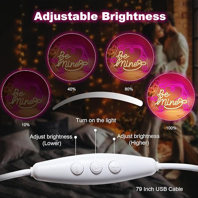 Looklight Be Mine Neon Sign Warm and Pink Hearts Led Neon Light for Wall Decor Colorful Neon Light Up Signs for Coffee Shop Bar Wedding,Engagement,Birthday Party,Girl Bedroom Gifts
