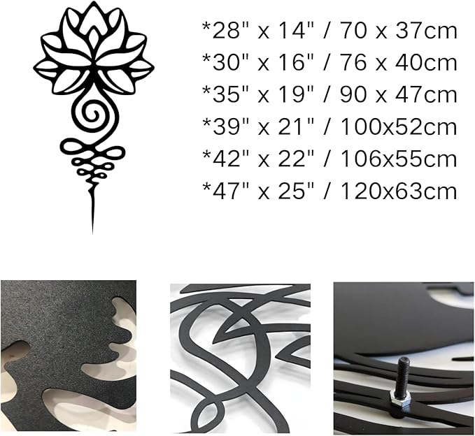 kuestboy Lotus Metal Wall Art,Minimalist Black Line Art Mandala,Spiritual Zen Flower Decor Hanging Sign for Home Room Decor (30" x 16" / 76 x 40cm)