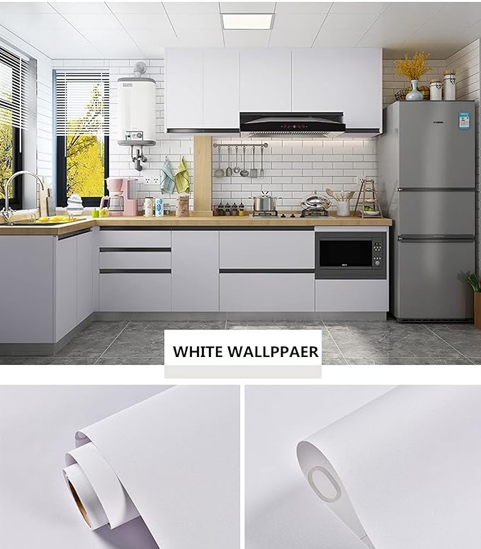 23.4in x197in White Wallpaper Peel and Stick Film Removable Self Adhesive White Contact Paper for Cabinets Bedroom Bathroom Wall Covering Matte Textured Waterproof DIY Decorative