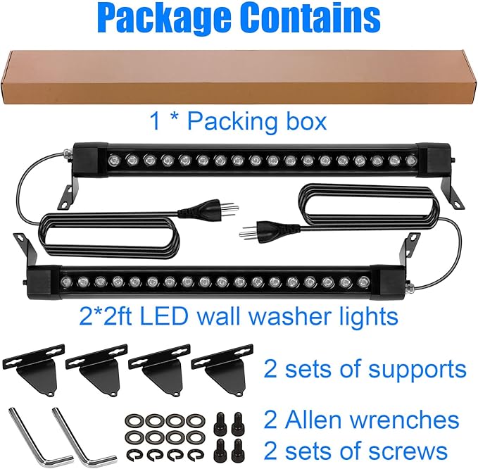 Outdoor Wall Washer Lights 2 Pack,36W 5000K Daylight White Wall Washer Lighting,2FT 120V LED Linear Wall Wash Light Bar for Garden,Backyards,Building,Courtyards Lighting