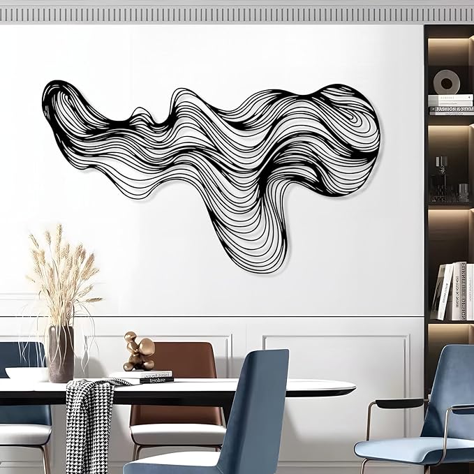 Abstract Lines Metal Wall Decor, Metal Irregular Wall Art, Geometric Line Art Sculpture, Mid Century Modern Artwok, Neutral Sign for Living Room (Silver, 24"x13" | 60x34cm)