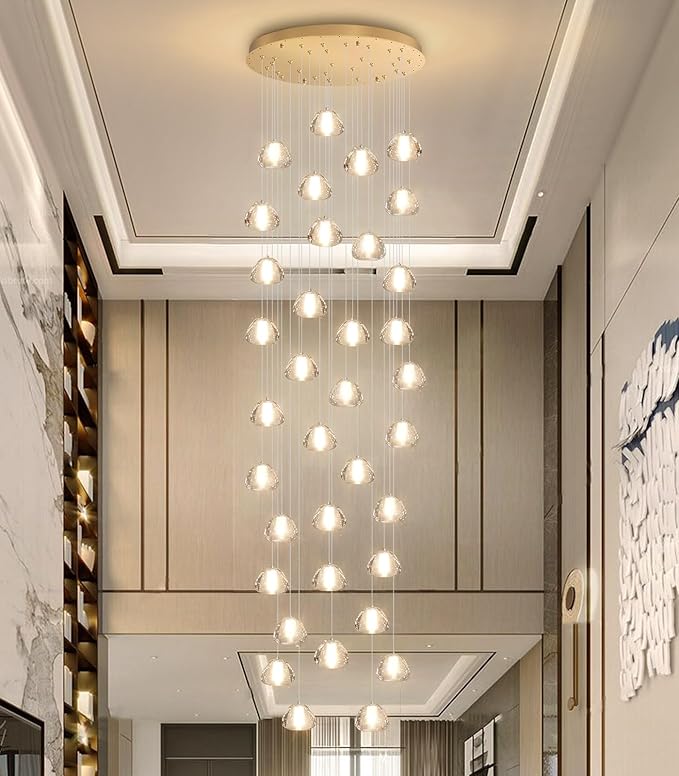 36 Light 216'' Long Large Crystal Chandeliers LED Chandeliers for High Ceiling Handing Light Fixture for Entrance Hallway Foyer Staircase Lobby Gold