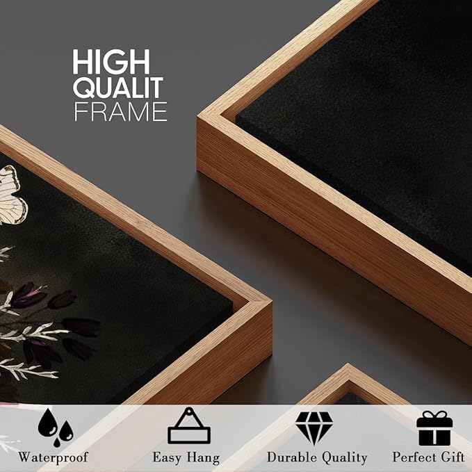 BINCUE Framed Black and White Floral Wall Art Set of 3 Botanical Wall Decor Flower Painting for Living Room Bedroom Office 16x24 Inches