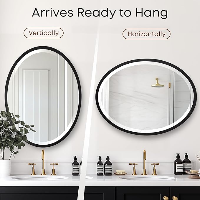 OVALCREST - Oval Wooden Beveled Wall Mirror for Home Decor, Bathroom, Vanity, Bedroom, Living Room, Hallway - London Style (Matte Black) 17.1 x 13.1