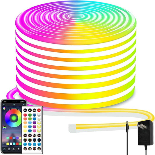 50ft Led Neon Rope Lights,Control with App/Remote,Flexible Led Rope Lights IP67 Outdoor RGB Neon Lights Waterproof,Music Sync Color Changing, led Lights for Bedroom Indoor