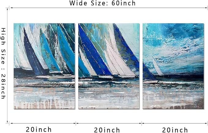 MAMAGO Abstract Wall Art - 3 Pieces Landscape Poster Painting Beautiful Ocean Sailboat Picture Vintage Artwork for Living Room Decor Framed Easy to Hang - 20" W x 28" Hx3pcs
