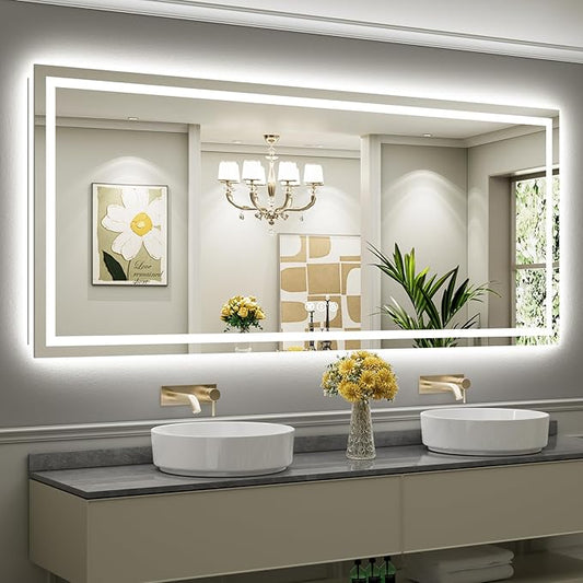 88"x38" LED Bathroom Mirror with Lights, Backlit & Front Lit, Anti-Fog Lighted Bathroom Vanity Mirror for Wall, Memory Function, Dimmable, HD Tempered Glass, Shatter-Proof