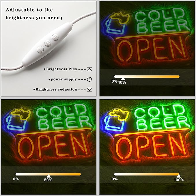 Cold Beer Open Neon Sign Beer Neon Light for Wall Decor Cold Beer LED Neon Signs Colorful Led Neon Lights for Man Cave Store Bar Party Bistro Decoration