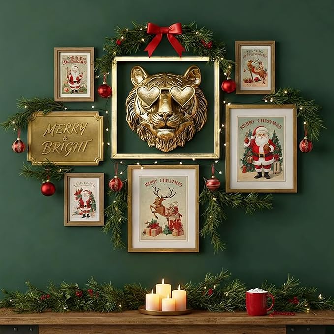 Animal Heads Wall Decor (Includes Metal Frame) Resin Animals Sculptures Head Wall Hanging Decoration Gold vintage Wall Sculpture for Living Room Bedroom Office(Tiger)