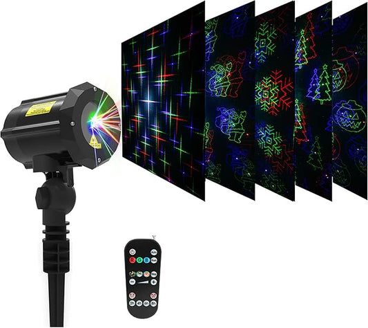 LedMall Motion Pattern Firefly 3 Models in 1 with 18 Patterns RGB Outdoor Laser Christmas Lights Projector with RF Remote Control and Security kit