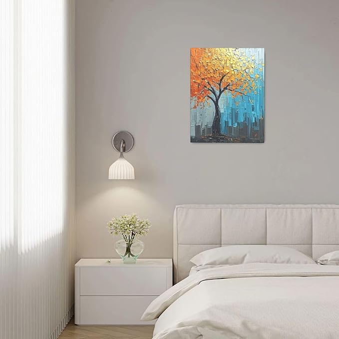 Abstract Wall Art Gold Tree Framed Modern Artwork Canvas Painting Textured Tree of Life Pictures Home Decor For Living Room Bedroom Bathroom Office 16"X20"