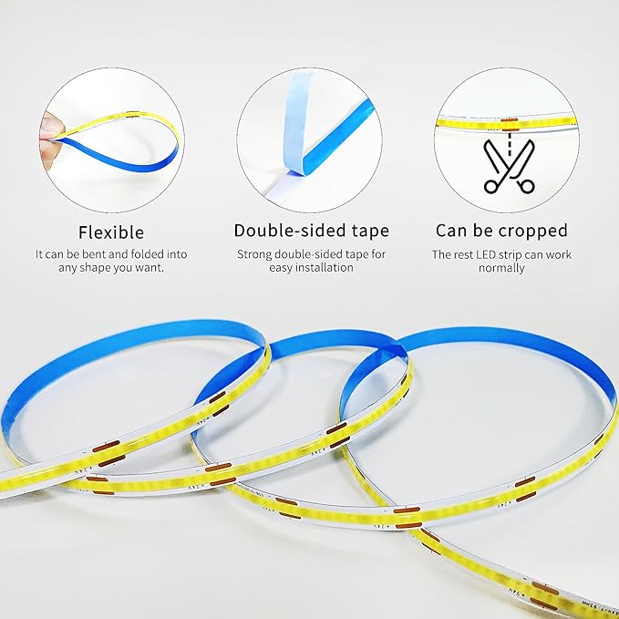 32.8ft COB LED Strip Lights 6000K White Dimmable DC 24V Flexible LED Tape Light for Bedroom, with Remote and app Control LED Light Strip,for DIY Home Decoration（White
