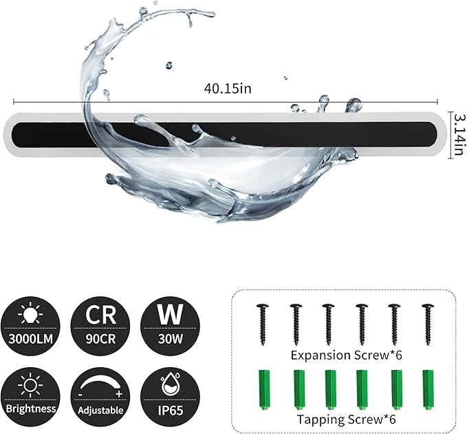 2-Pack 40in Long Outdoor Modern LED Wall Light, 30W IP65 Waterproof LED Wall Mount Lighting Fixture, Long Outdoor Wall Light Dimmable 3CCT Acrylic Wall Sconce