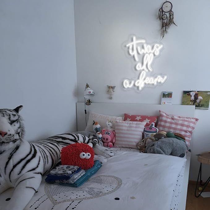 Lucunstar It Was All A Dream Neon Sign White Neon Sign For Room LED signs For Wall Decor LED Light Up Bedroom Club Office Hotel Pub Cafe Dream Neon Lights Wedding Birthday Party Room Decor