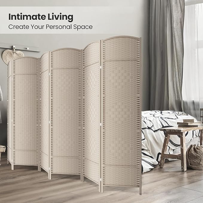 6 Panel Room Divider,6Ft Folding Privacy Screen,Tall - Extra Wide Foldable Panel Partition Wall Divider with Diamond Double-Weaved Hand-Woven Design Room Screen Divider
