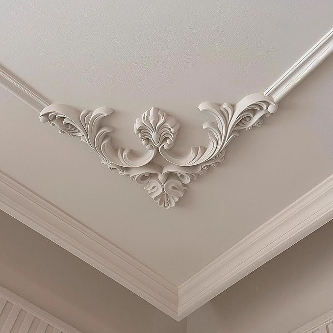 4 Pcs PU Ceiling Molding Kit 13.4 x 13.4 in Luxe Architectural Corners Decoration Murals Trim Premade Flowers Pattern French Style Wall Decor for Ceiling Decorative Panels for Wall