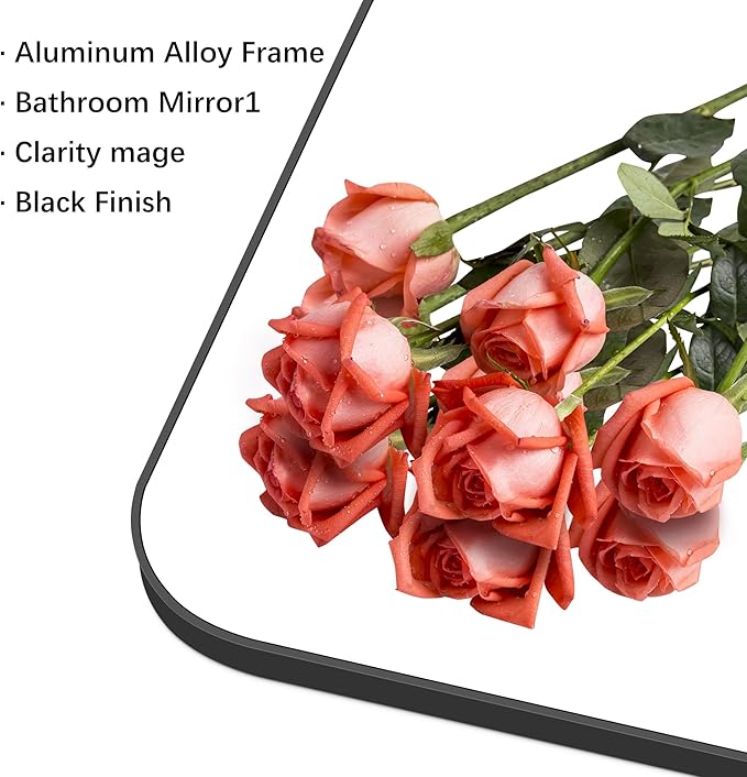 36" x 55"Bathroom Mirror, Matte Black Wall Mirror with Metal Frame, Decorative Rectangular Vanity Mirror for Bedroom Bathroom Living Room Entryway (Horizontal/Vertical)