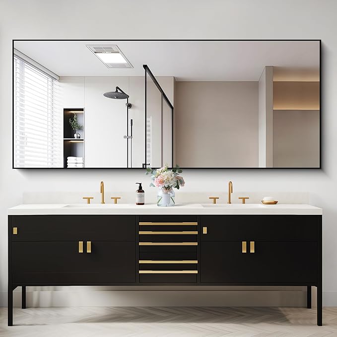 30x72inch Bathroom Mirror, Black Rectangle Mirror with Thin Frame, Large Rectangular Wall Mirrors for Bathroom, Living Roomm, Hair Salon, Big Farmehouse Mirror Hang Horizontal/Vertical