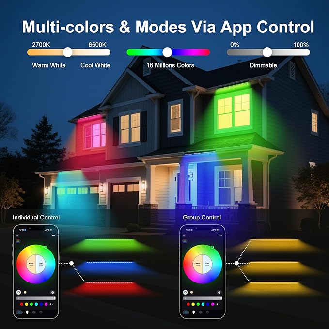 Smart RGBCW Wall Washer Light 90W, 20″ LED Color Changing Light Bar for Wall Wash Lighting – APP & RF Remote Control, 2700K–6500K Tunable White, Music Sync,IP65 Indoor/Outdoor Linear Bar