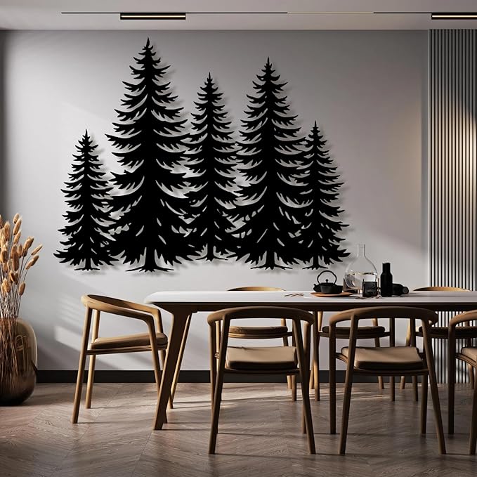 lunwall Metal Pine Tree Wall Art, Metal Forest Wall Art, Pine Branch Wall Decor, Christmas Tree Wall Decor, Forest Wall Hanging, Nature Lover Gift (Style 5, 49" W x 39" H / 125 x 99 cm)