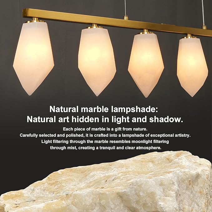 Alabaster Chandelier, 39" 6-Light Linear Chandelier with Bulb, Rectangular Chandeliers for Dining Room, Large Chandeliers for Kitchen Over Table, Island Lights Pendant Light Fixtures