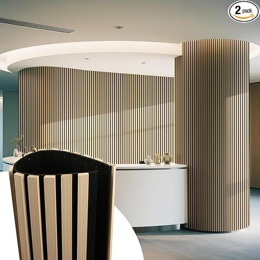 Art3d Acoustic Wood Slat Wall Panel with Roll-Flat Design - 95.3 x 23.8 Inch Sound Absorbing Panels for Living Room Columns Corridor Curved Wall Decor, 2-Pack Oak
