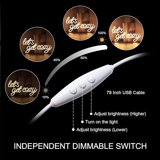 LookLight Let’s Get Cozy Neon Sign,Warm White Led Neon Light,USB Connectivity Neon Sign for Wall Decor,Light Up Sign for Living Room Bedroom Bar Birthday Party