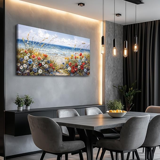 MHARTK66 Large Canvas Wall Art Flowers Farmhouse Bedroom Wall Painting Wall Decor For Living Room Office Blue Watercolor Print Nature Artwork For Walls Ocean Poster Modern Home Decorations 24x48