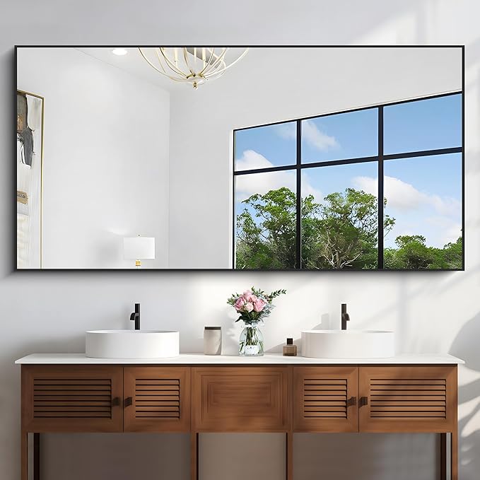 KOCUUY Black Bathroom Mirrors for Wall, 72x36 Large Rectangle Mirrors for Bathroom Sink, Oversized Wall Mirror Black Metal Framed Decor for Living Room, Farmhouse, Entryway, Hang Horizontal/Vertical