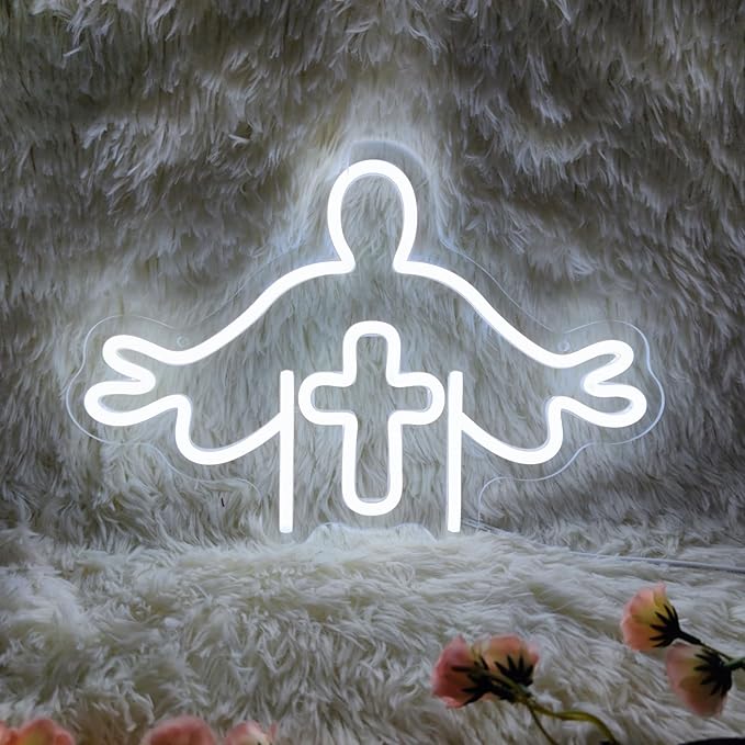 Neon Cross LED Cross Cross Neon Sign for Wall Decor, Christian LED Cross Light Cross Light for Room Bedroom Christian Wedding Party Wall Decoration Birthday Party, 13.7" x 9.3"