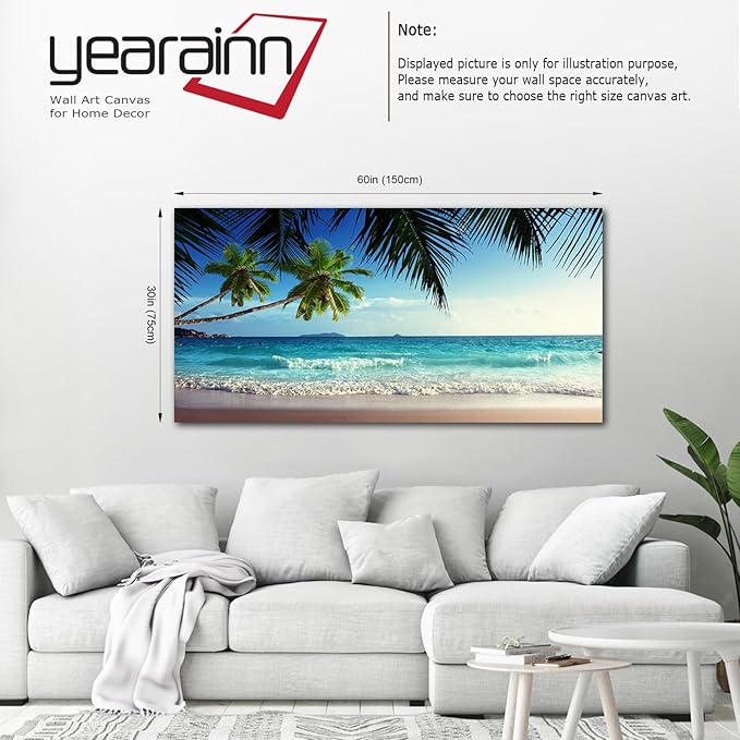 Large Wall Art Ocean Waves Canvas Pictures Coconut Trees Sands Beach Seascape Landscape Modern Summer Sea Nature Canvas Artwork Contemporary Wall Art for Living Room Bedroom Home Wall Decor 29" x 58"