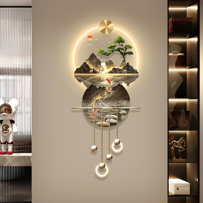 LED Light Decor Wall Art, 3D Art Wall Decor with Light, Decors Walls Sculptures Large 3D Art, Decors Walls Sculptures Lighting Modern, Plug-in Power Supply, Gold D, 19x47IN