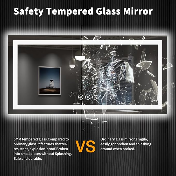 LOAAO 55X30 LED Bathroom Mirror with Lights, Anti-Fog, Dimmable, Backlit + Front Lit, Lighted Bathroom Vanity Mirror for Wall, Shatter-Proof, Memory Function, ETL Listed