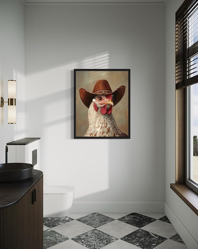 Chicken Cowboy Art Print Poster Wall Art, Western Country Farmhouse Wild West for Bedroom, Bathroom, Living Room Art Decor 58 (Chicken, 16 x 20 inches, Unframed)