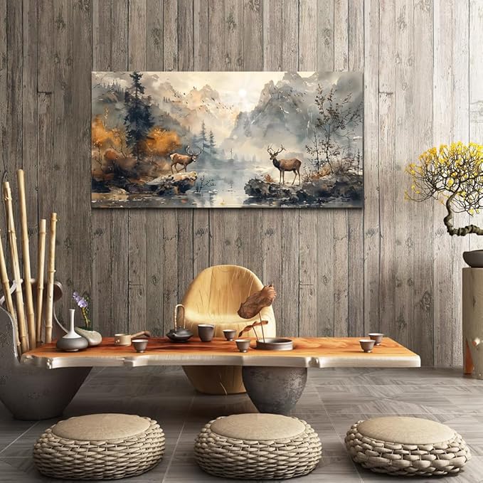 KELIYUAN Canvas Wall Art For Living Room Framed Wall Decorations For Bedroom Mountain Landscape Ink Painting Abstract Pictures Artwork Office Wall Decor Modern Room Home Decor Mural 20x40 In