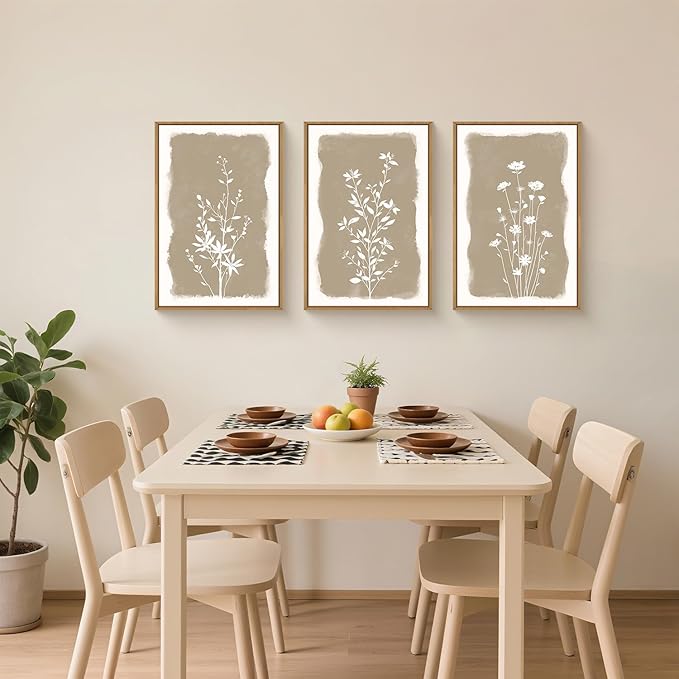 Large Vintage Floral Framed Canvas Wall Art,Neutral Boho Plants Wall Decor,Modern Minimalist Botanical Artwork,Natural Rustic Wildflowers Art Print for Living Room,Bedroom,Office- 16"x24"x3