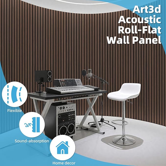 Art3d Acoustic Wood Slat Wall Panel with Roll-Flat Design - 95.3 x 23.8 Inch Sound Absorbing Panels for Living Room Columns Corridor Curved Wall Decor, 2-Pack Walnut