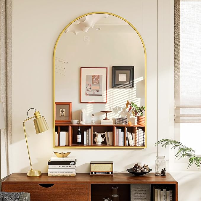 24x36 Arch Wall Mirror, Gold Bathroom Mirrors for Over Sink, Metal Frame Wall Decor for Entryway, Bedroom, Living Room