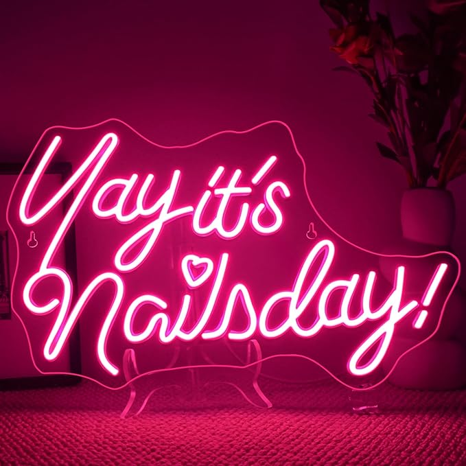 Lucunstar Yay It's Nails Day Neon Sign,Pink Led Light,USB Connectivity Led Neon Sign with Dimming Switch for Home Wall Decor,Girls Room Party Room Decor