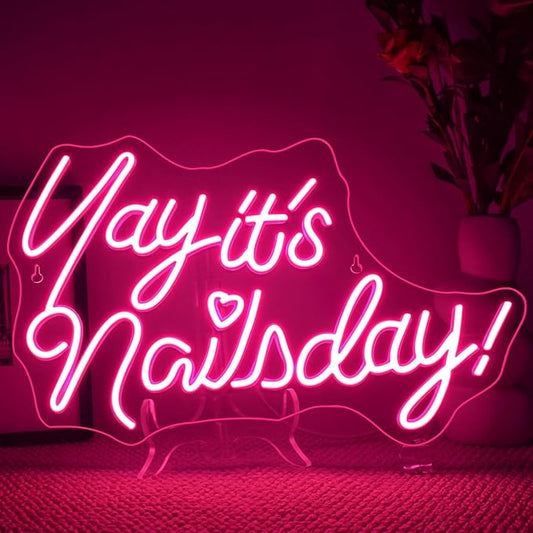 Lucunstar Yay It's Nails Day Neon Sign,Pink Led Light,USB Connectivity Led Neon Sign with Dimming Switch for Home Wall Decor,Girls Room Party Room Decor