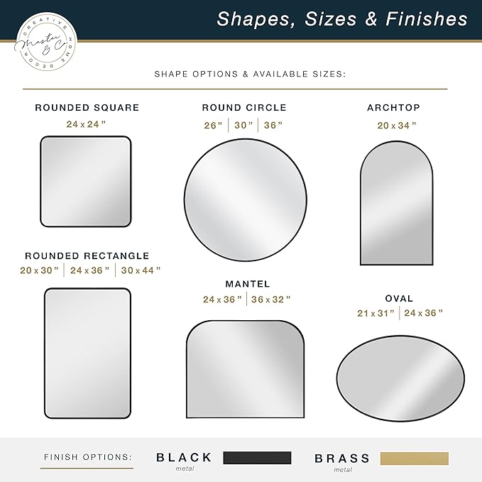 MCS Master & Co. 26in Round Metal Black Mirror, Modern Wall Hanging Large Mirror for Bathroom, Bedroom & Livingroom